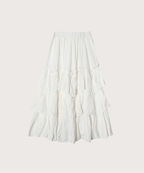 LA POMME petit(ラポミ・プチ)の「スイートフレアスカート/Pleats Tiered Flair Skirt【LA POMME petit/ラポミ・プチ】(スカート・レディース・ホワイト/ブラック・FREE)」の1枚目の写真