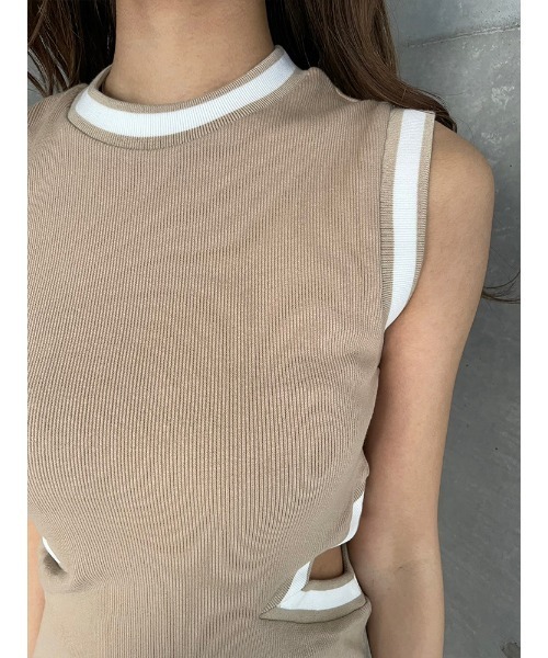 ENVYM（アンビー）の「リブラインカッティングOP（ワンピース・レディース・ブラック/ベージュ・FREE）」の9枚目の写真
