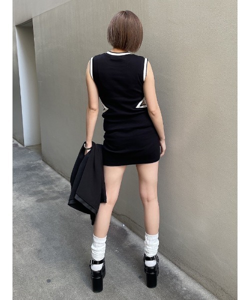 ENVYM（アンビー）の「リブラインカッティングOP（ワンピース・レディース・ブラック/ベージュ・FREE）」の7枚目の写真