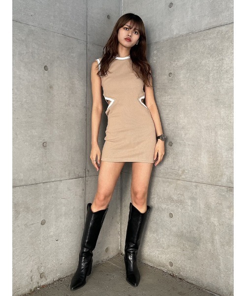 ENVYM（アンビー）の「リブラインカッティングOP（ワンピース・レディース・ブラック/ベージュ・FREE）」の19枚目の写真
