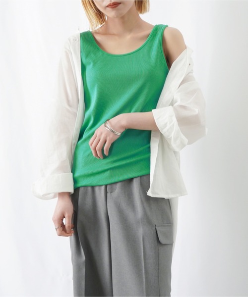 LUCA/LADY LUCK LUCA（ルカ/レディラックルカ）の「LC/LLL ベーシック2wayリブタンクトップ（タンクトップ・レディース・グリーン/ブラック/チャコールグレー/オフホワイト/ブルー・FREE）」の16枚目の写真