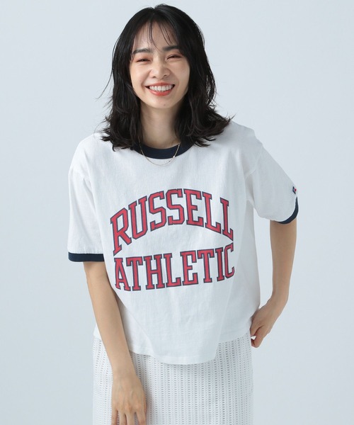 Russell Athletic(ラッセルアスレティック)の「【RUSSELL ATHLETIC (ラッセルアスレティック)】別注リンガーT(Tシャツ/カットソー・レディース・オフホワイト/ピンク/グリーン・FREE)」の13枚目の写真