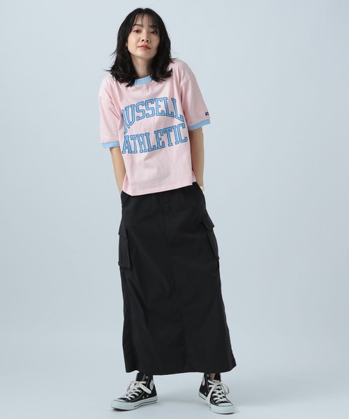 Russell Athletic(ラッセルアスレティック)の「【RUSSELL ATHLETIC (ラッセルアスレティック)】別注リンガーT(Tシャツ/カットソー・レディース・オフホワイト/ピンク/グリーン・FREE)」の4枚目の写真