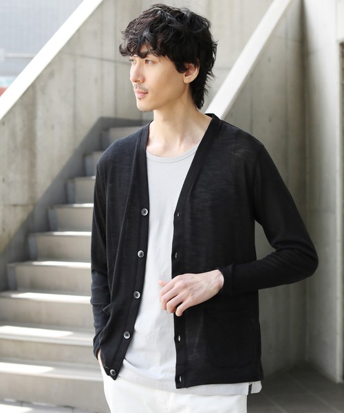 THE CASUAL（カジュアル）の「Buyer's Select/TRスラブ入りエアリーニットサマーカーディガン（カーディガン/ボレロ・メンズ・ネイビー/ブルー系/ブラック/カーキ/グレー/ライトイエロー・M/L）」の3枚目の写真