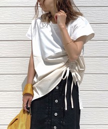 Q | 異素材サイドドロストトップス(Tシャツ/カットソー)