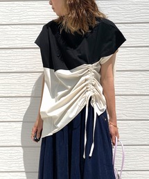 Q | 異素材サイドドロストトップス(Tシャツ/カットソー)