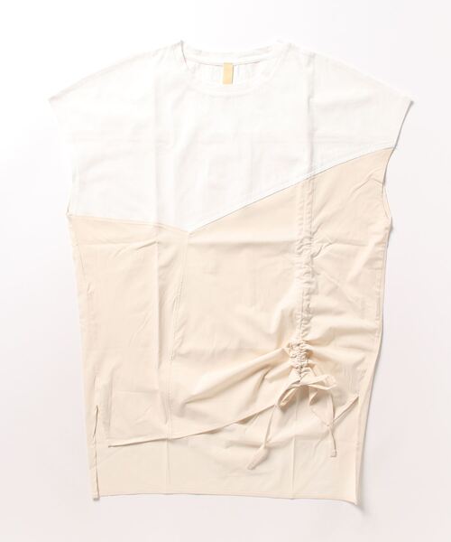 Q（キュー）の「異素材サイドドロストトップス（Tシャツ/カットソー・レディース・アイボリー/ブラック・MEDIUM）」の3枚目の写真