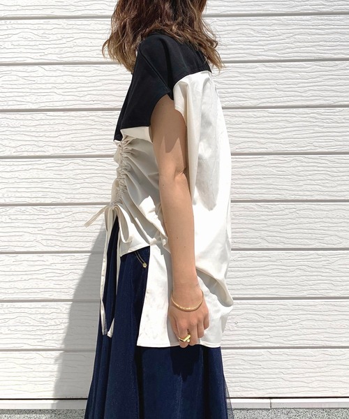 Q（キュー）の「異素材サイドドロストトップス（Tシャツ/カットソー・レディース・アイボリー/ブラック・MEDIUM）」の8枚目の写真