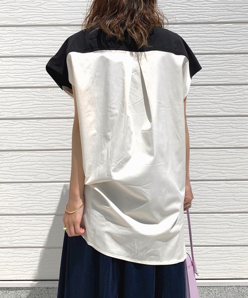 Q（キュー）の「異素材サイドドロストトップス（Tシャツ/カットソー・レディース・アイボリー/ブラック・MEDIUM）」の9枚目の写真