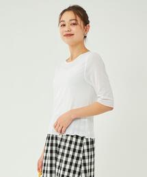 green label relaxing | シアー メロー 5分袖 プルオーバー カットソー(Tシャツ/カットソー)