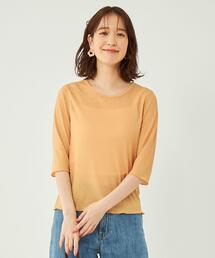 green label relaxing | シアー メロー 5分袖 プルオーバー カットソー(Tシャツ/カットソー)