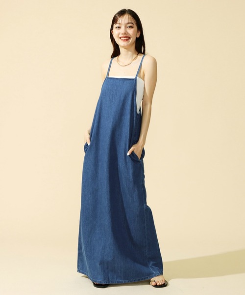 Lee（リー）の「Lee/リー デニム キャミソールワンピ サロペット オールインワン（ワンピース・レディース・ブラック/インディゴブルー/ライトインディゴブルー/アイボリー/ブルー系その他2/ブルー系その他/ブラック系その他/ブルー/ホワイト系その他/ブルー系その他3/ブルー系その他4/ブラック系その他2・SMALL/X-SMALL/MEDIUM/LARGE）」の22枚目の写真