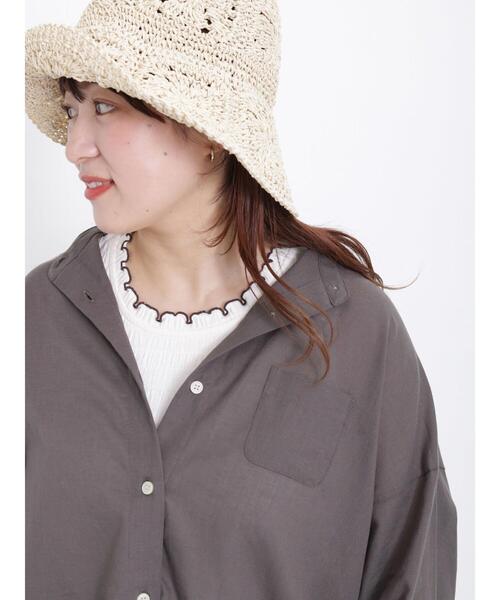 Samansa Mos2（サマンサ モスモス）の「カットシャーリング配色メローノースリーブ（タンクトップ・レディース・オフホワイト/ブラック/ブラウン/グリーン・F）」の9枚目の写真