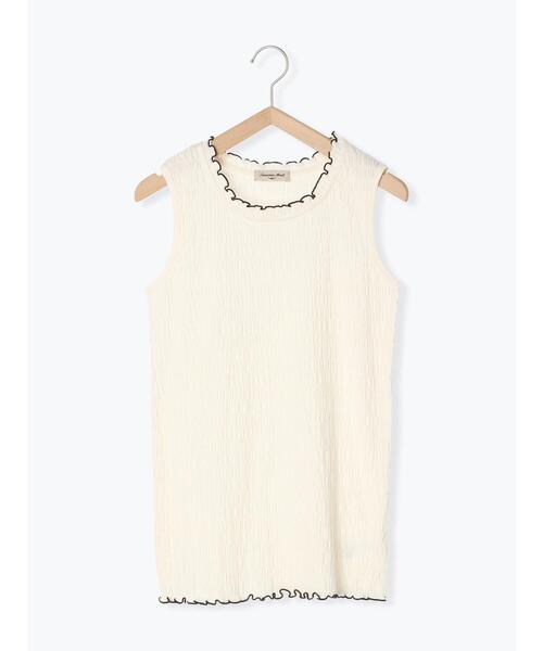 Samansa Mos2（サマンサ モスモス）の「カットシャーリング配色メローノースリーブ（タンクトップ・レディース・オフホワイト/ブラック/ブラウン/グリーン・F）」の17枚目の写真