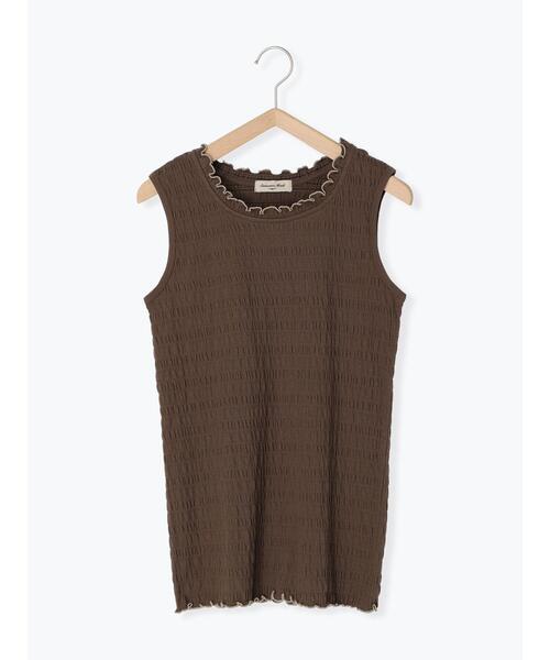 Samansa Mos2（サマンサ モスモス）の「カットシャーリング配色メローノースリーブ（タンクトップ・レディース・オフホワイト/ブラック/ブラウン/グリーン・F）」の18枚目の写真