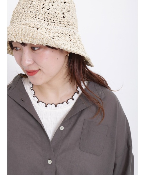 Samansa Mos2（サマンサ モスモス）の「カットシャーリング配色メローノースリーブ（タンクトップ・レディース・オフホワイト/ブラック/ブラウン/グリーン・F）」の2枚目の写真