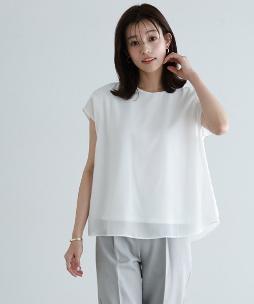Pierrot(ピエロ)の「シフォンフレンチブラウス(シャツ/ブラウス・レディース・ネイビー/ブラック/オフホワイト・L/M)」の5枚目の写真