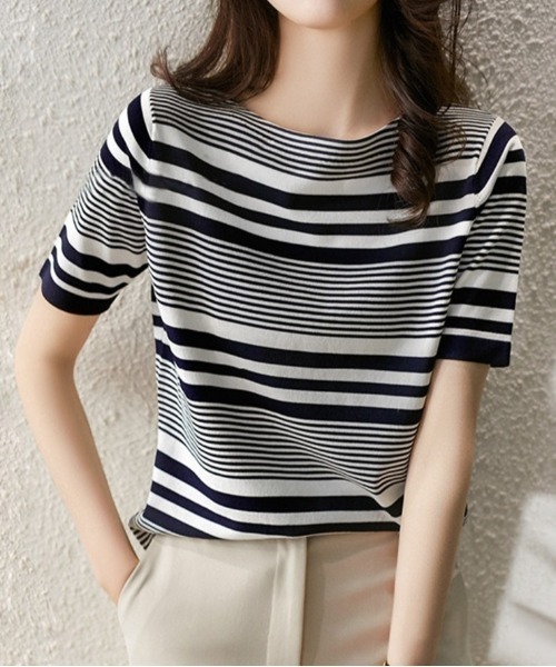 BLANC FICELLE(ブランフィセル)の「マルチボーダークルーネックT(Tシャツ/カットソー・レディース・ブラック・F)」の5枚目の写真