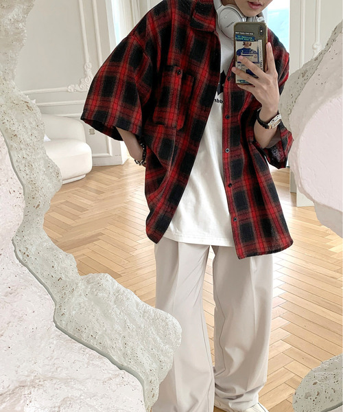 neos(ネオス)の「【neos -addictive design-】ビッグシルエット オンブレー チェック ハーフスリーブ シャツ(シャツ/ブラウス・メンズ・ブラック/レッド・MEDIUM/LARGE/X-LARGE)」の6枚目の写真