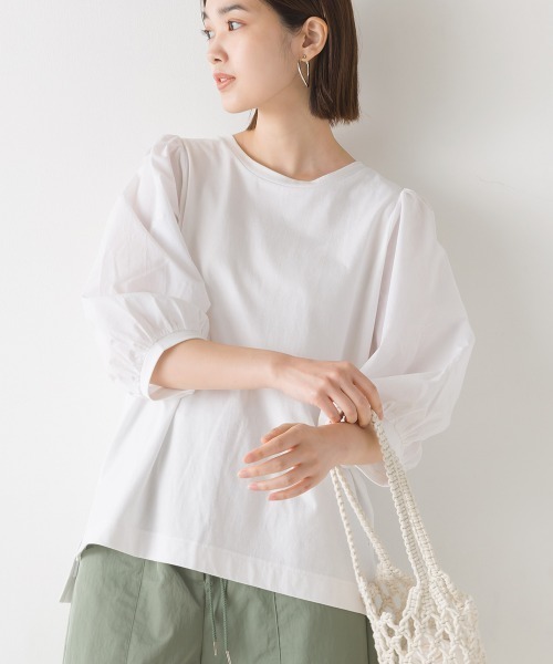 OMNES（オムネス）の「コンビパフスリーブ5分袖プルオーバー（Tシャツ 