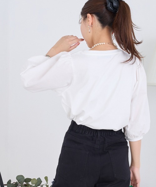 OMNES（オムネス）の「コンビパフスリーブ5分袖プルオーバー（Tシャツ 
