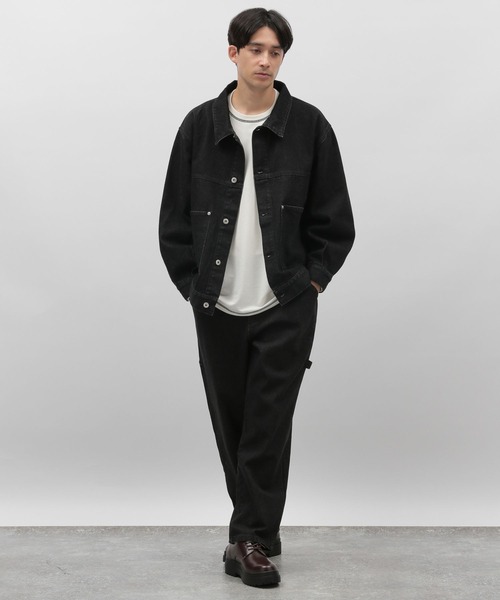 M.U.Lヴィンテージリメイクデニムライン入パンツユニセックス　ブラック 90's Lee ケミカルウォッシュ ブラックデニムパンツ 