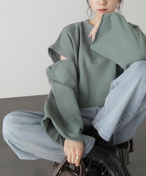 FREE'S MART(フリーズマート)の「【ピンクカラーWEB限定】◆肩スリットショート丈スウェット(スウェット・レディース・ピンク/ブラック/ホワイト/グリーン・FREE)」の6枚目の写真