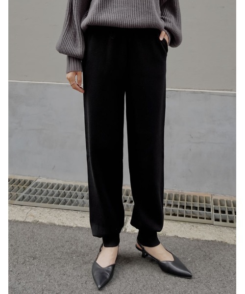 低身長サイズ有][洗濯機で洗える]ミラノリブニットジョガーパンツ