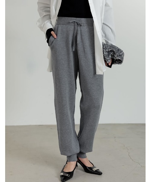 限定値下▶projectr ランペ　ニット パンツ　M 低身長サイズ有][洗濯機で洗える]ミラノリブニットジョガーパンツ