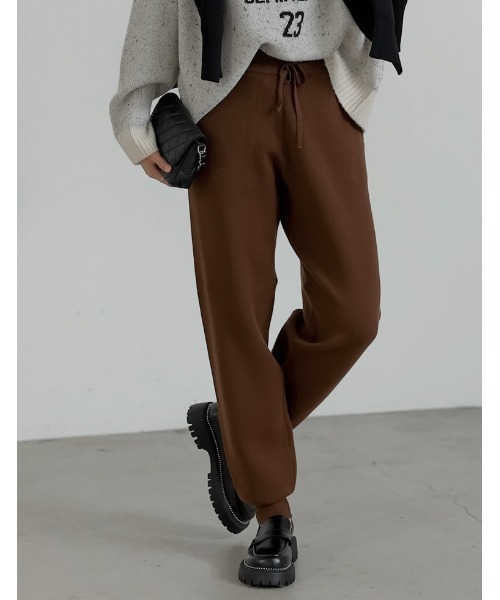 低身長サイズ有][洗濯機で洗える]ミラノリブニットジョガーパンツ