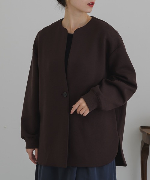 KATHARINE ROSS(キャサリンロス)の「【KATHARINE ROSS】スフレワン釦トッパー(ノーカラーコート・レディース・ブラック/ブラウン/ベージュ・MEDIUM)」の2枚目の写真