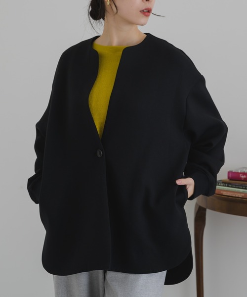 KATHARINE ROSS(キャサリンロス)の「【KATHARINE ROSS】スフレワン釦トッパー(ノーカラーコート・レディース・ブラック/ブラウン/ベージュ・MEDIUM)」の1枚目の写真