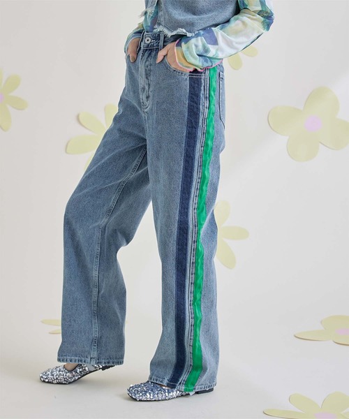 miette（ミエット）の「サイドラインデニムワイドパンツ（デニムパンツ・レディース・ブルー・FREE）」の6枚目の写真