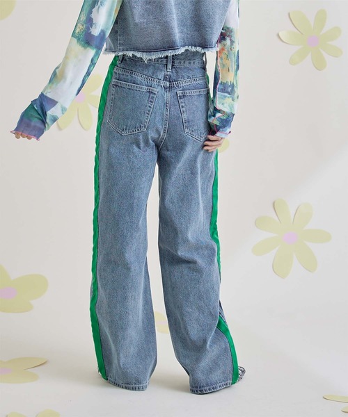 miette（ミエット）の「サイドラインデニムワイドパンツ（デニムパンツ・レディース・ブルー・FREE）」の3枚目の写真