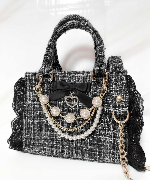 ROJITA(ロジータ)の「チャームリボンツイードバック(ハンドバッグ・レディース・ホワイト/ブラック/グレー/ピンク/ブルー・FREE)」の3枚目の写真