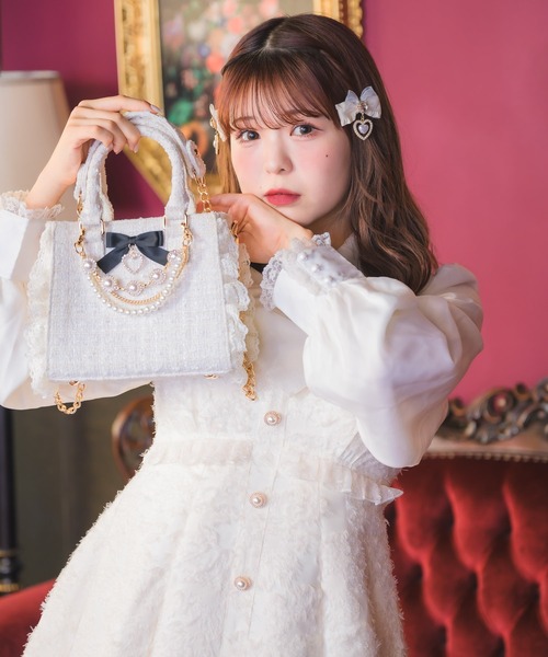 ROJITA(ロジータ)の「チャームリボンツイードバック(ハンドバッグ・レディース・ホワイト/ブラック/グレー/ピンク/ブルー・FREE)」の6枚目の写真