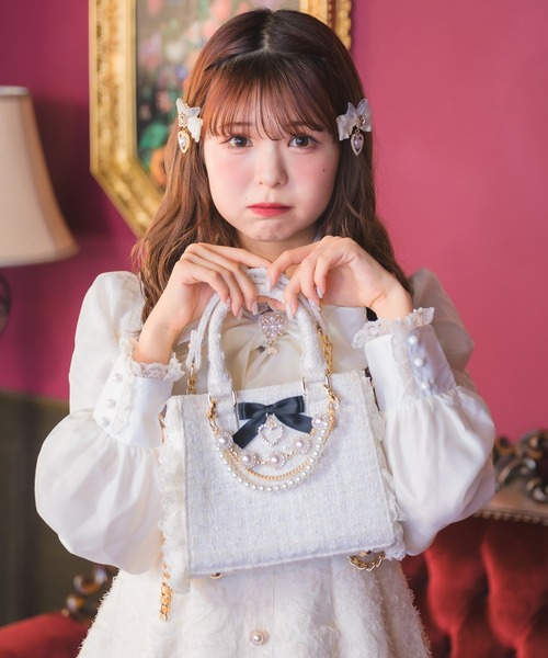 ROJITA(ロジータ)の「チャームリボンツイードバック(ハンドバッグ・レディース・ホワイト/ブラック/グレー/ピンク/ブルー・FREE)」の8枚目の写真