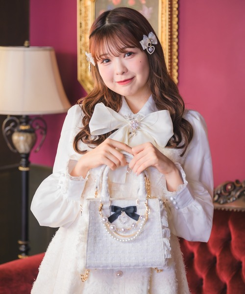 ROJITA(ロジータ)の「チャームリボンツイードバック(ハンドバッグ・レディース・ホワイト/ブラック/グレー/ピンク/ブルー・FREE)」の10枚目の写真