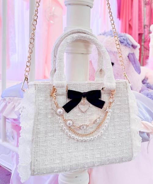 ROJITA(ロジータ)の「チャームリボンツイードバック(ハンドバッグ・レディース・ホワイト/ブラック/グレー/ピンク/ブルー・FREE)」の11枚目の写真