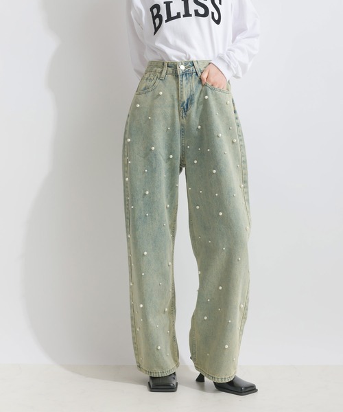 PICCIN(ピッチン)の「フロントパールデニムパンツ(デニムパンツ・レディース・ブルー・M)」の1枚目の写真