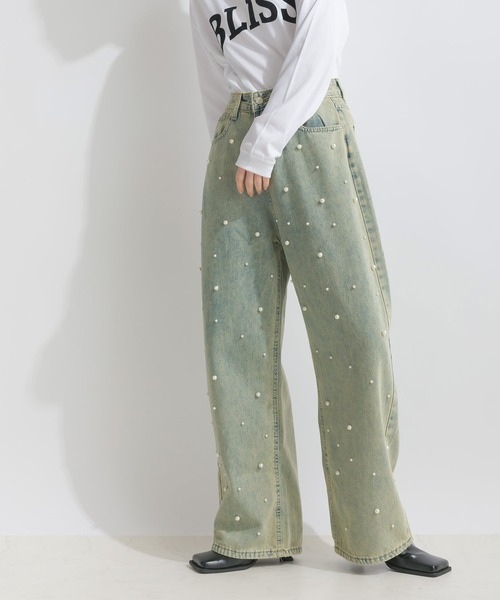 PICCIN(ピッチン)の「フロントパールデニムパンツ(デニムパンツ・レディース・ブルー・M)」の2枚目の写真