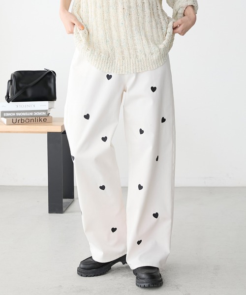 セール】【forksy.】デニムハート刺繍ストレートパンツ（デニム