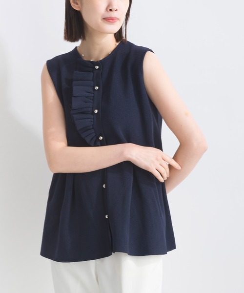 PICCIN（ピッチン）の「【WEB限定】ポリスポンジフロントフリルニットジレ（ベスト・レディース・オフホワイト/ネイビー・M/L）」の11枚目の写真