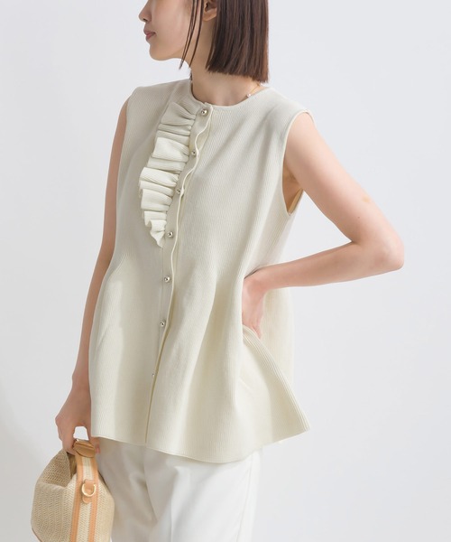 PICCIN（ピッチン）の「【WEB限定】ポリスポンジフロントフリルニットジレ（ベスト・レディース・オフホワイト/ネイビー・M/L）」の7枚目の写真