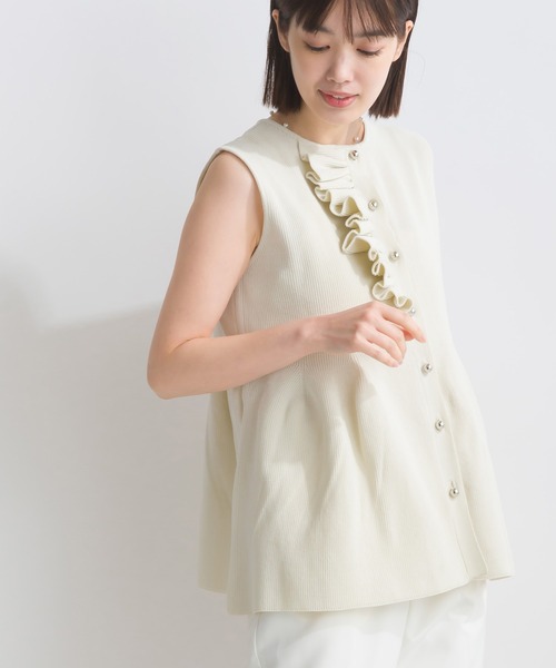 PICCIN（ピッチン）の「【WEB限定】ポリスポンジフロントフリルニットジレ（ベスト・レディース・オフホワイト/ネイビー・M/L）」の5枚目の写真