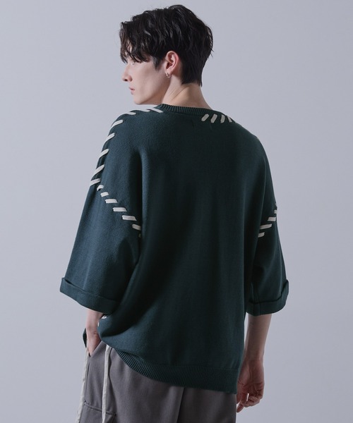 CLEL】Hand Stitched Short Sleeve Side Lace Knit /ハンド