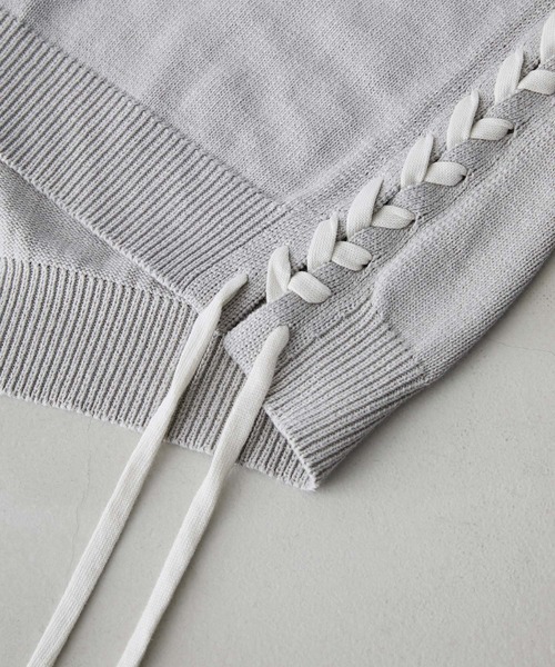 CLEL】Hand Stitched Short Sleeve Side Lace Knit /ハンド