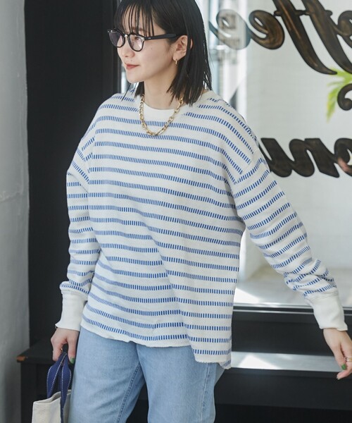 coen（コーエン）の「ピアノボーダーラウンドヘムカットソー（Tシャツ/カットソー・レディース・ブラウン/コバルトブルー/ダークグレー・L/M）」の11枚目の写真