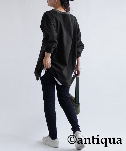antiqua（アンティカ）の「ヘンリーデザインロンＴ（Tシャツ/カットソー・レディース・カーキ/ブラック/オフホワイト・FREE）」の13枚目の写真