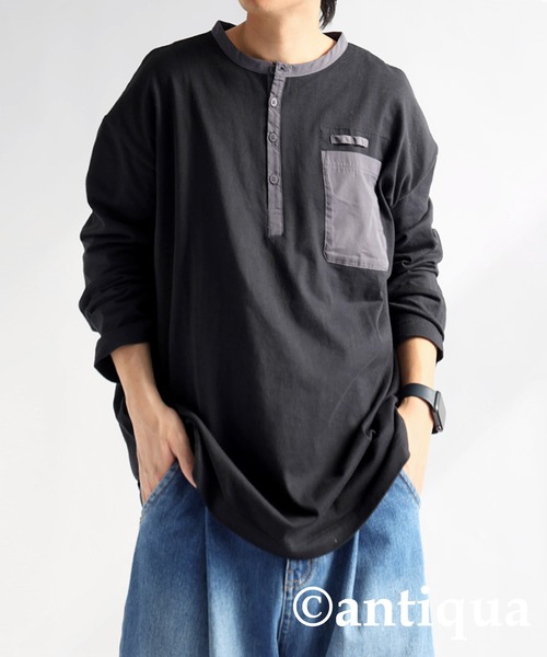 antiqua（アンティカ）の「ヘンリーデザインロンＴ（Tシャツ/カットソー・レディース・カーキ/ブラック/オフホワイト・FREE）」の16枚目の写真